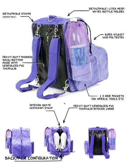 Fydelity Freewheelin' Roller Skate Bag Purple Corduroy